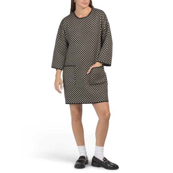 MAX STUDIO Black/bone Patterned Mini Sweater Dress With Front Pockets - Picture 1 of 2